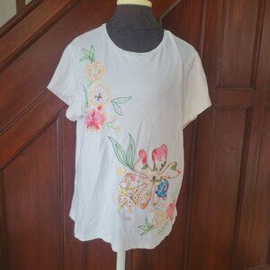 Coldwater Creek Womens White Short-Sleeve Floral Embroidered T-Shirt